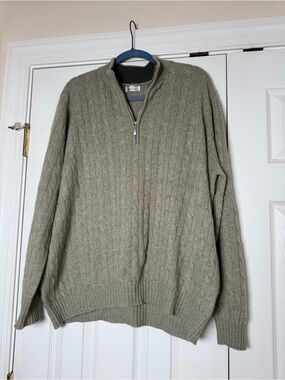 VTG Ben Silver Hawick Scottish Cashmere Cable Knit Quarter Zip Sweater XXL